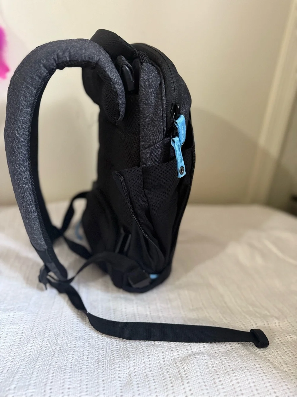 Men's Compact Black Sling Bag with Light Blue Accents